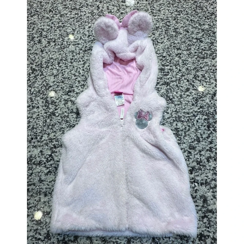 Kids 4T‎ Betsey Johnson Leopard Fur Hooded Vest & Disney Minnie Mouse Pink Vest